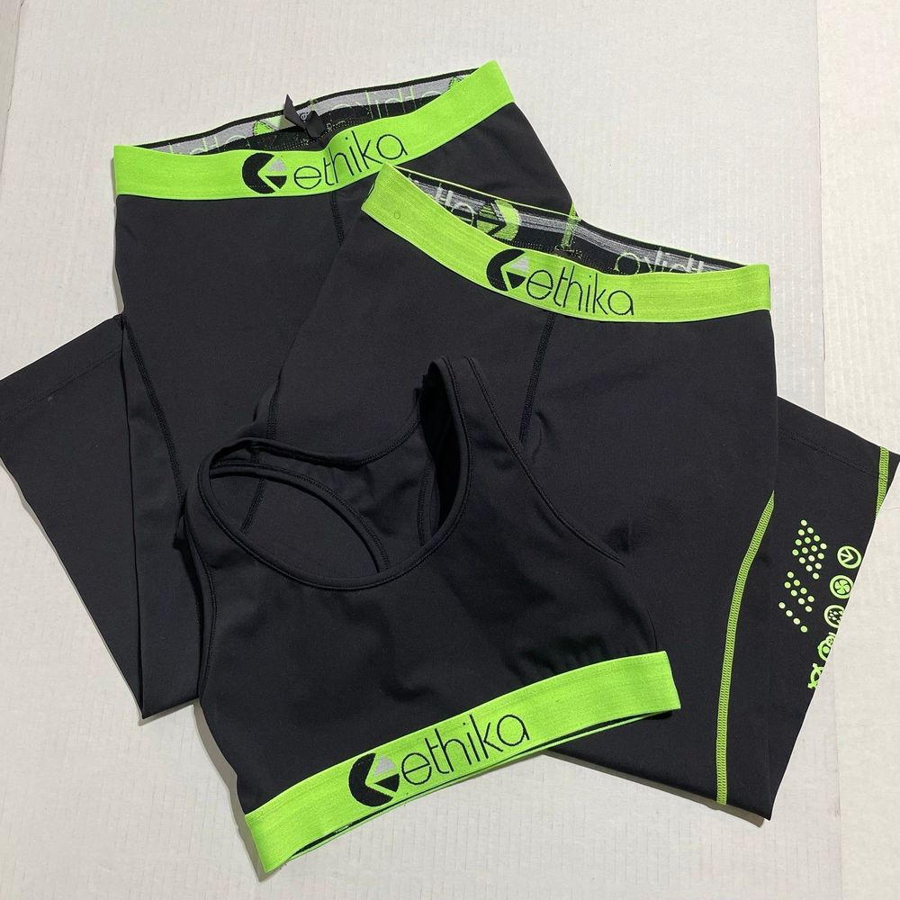Ethika workout 3 piece set sports bra and two pairs of leggings size small